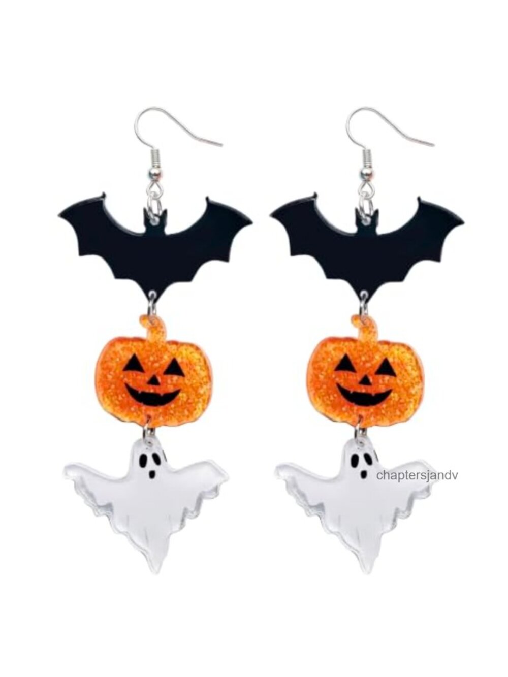 Acrylic Double-Sided Bat Pumpkin Ghost Dangle Drop Earrings French Wire